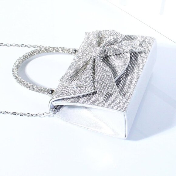 Elegant Small Tote Bag with Silver Bow & Rhinestones - Perfect for Parties - Picture 6 of 7